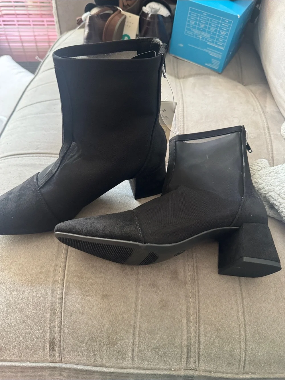 a new day Black Pointed Toe Block Heel Ankle Boots